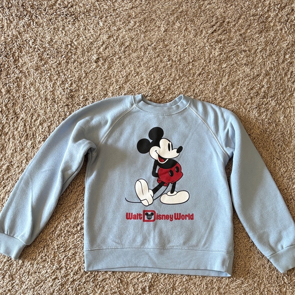 Disney Light Blue Mickey Mouse Sweatshirt with Red Accents